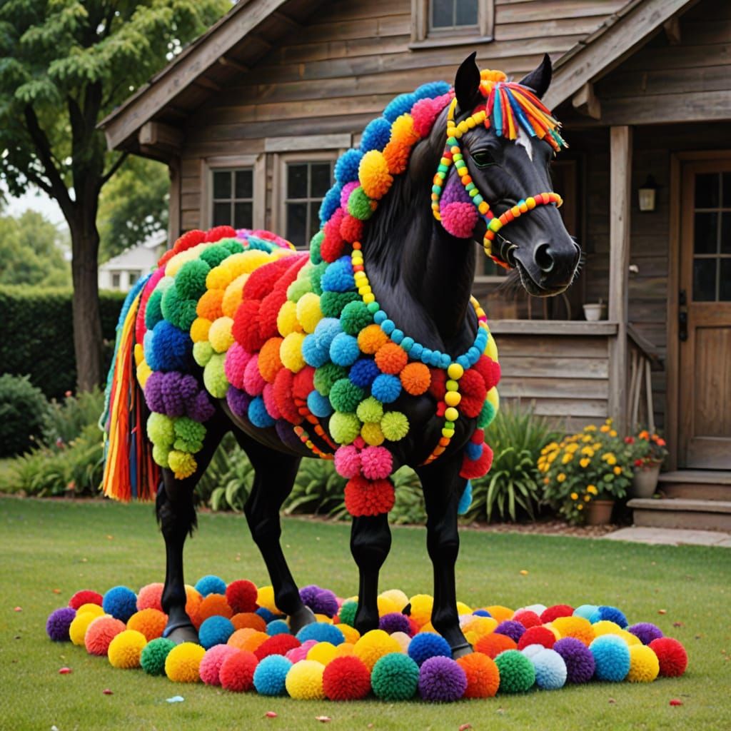 Pompom Horse and House: A Colorful Creation