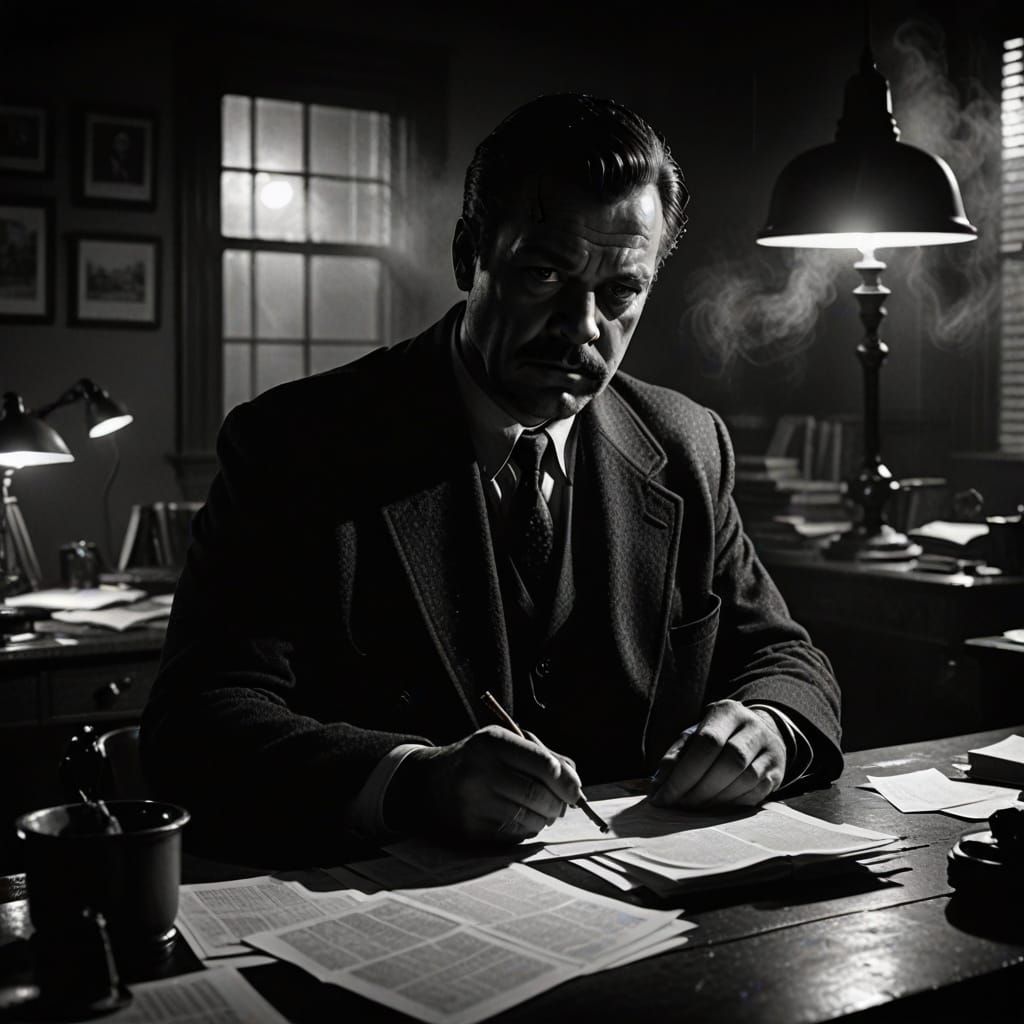 Classic Film Noir Detective Portrait in High Contrast Black ...