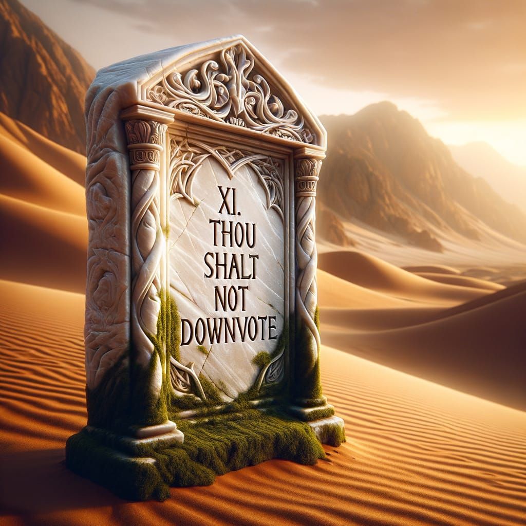 Humorous Marble Tablet in Desert Landscape