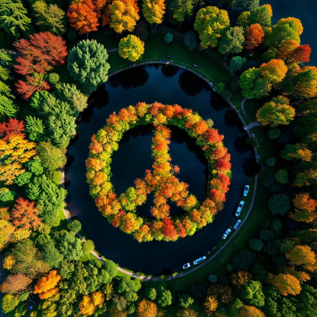 Autumn Treetop Branches Form Letters Peace: Detailed Photogr...