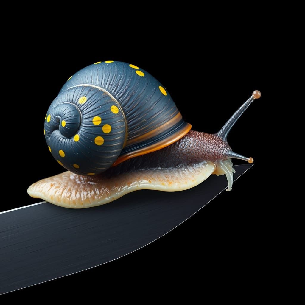 Colossal Snail Glides Across Razor-Sharp Blade in Intricate,...