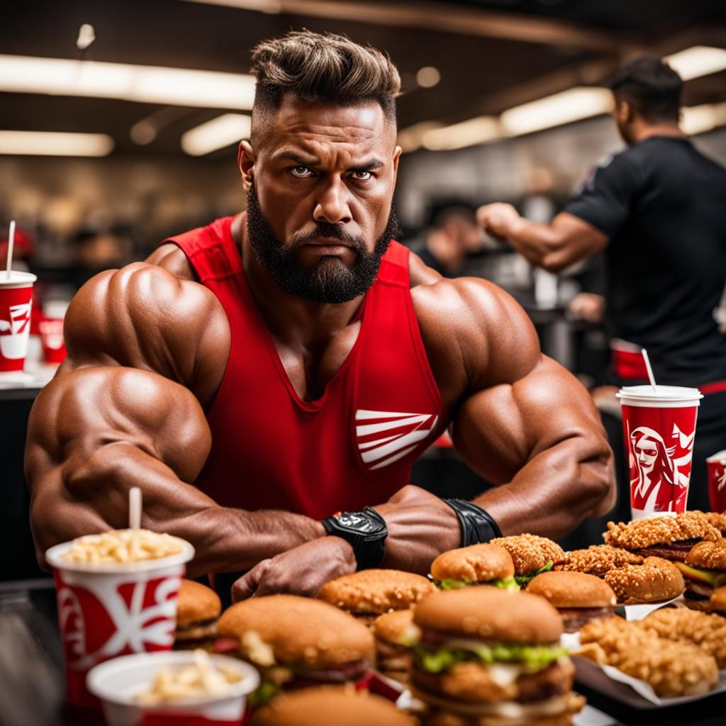 Strong Man Eats Many Hamburgers
