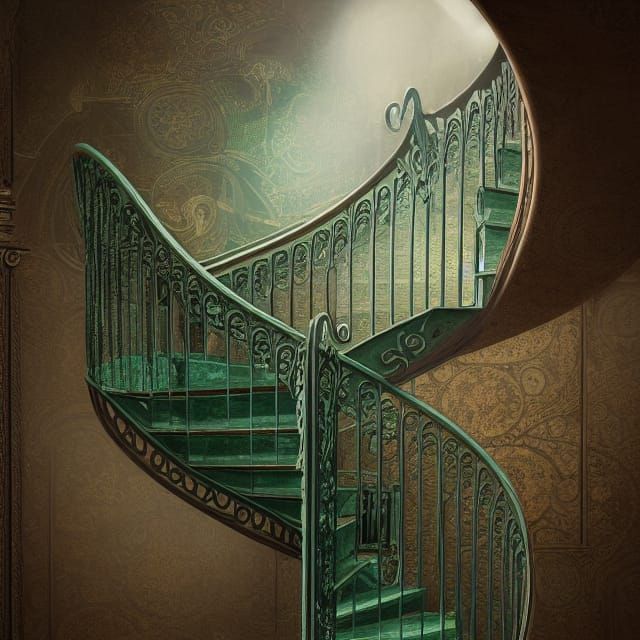 Victorian Spiral Staircase in Art Nouveau Style