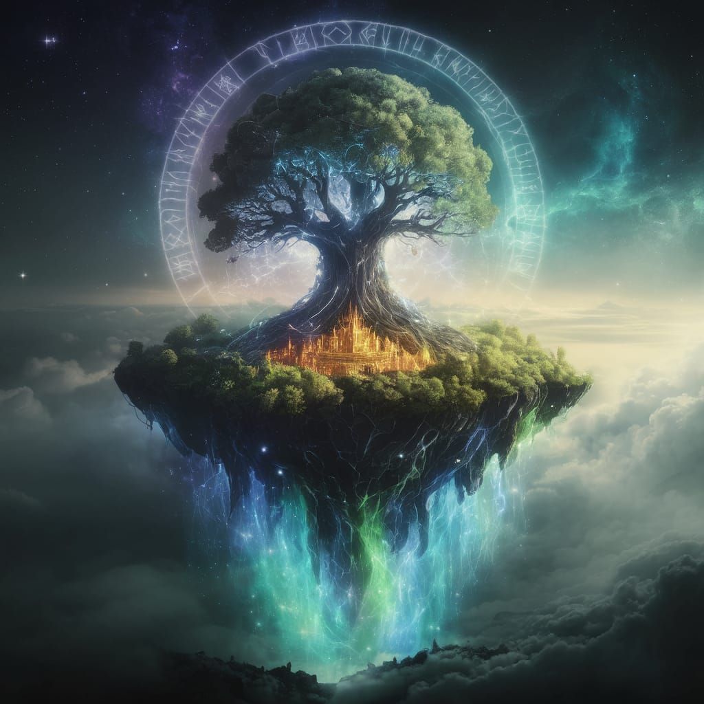 Majestic Yggdrasil: World Tree on Floating Island