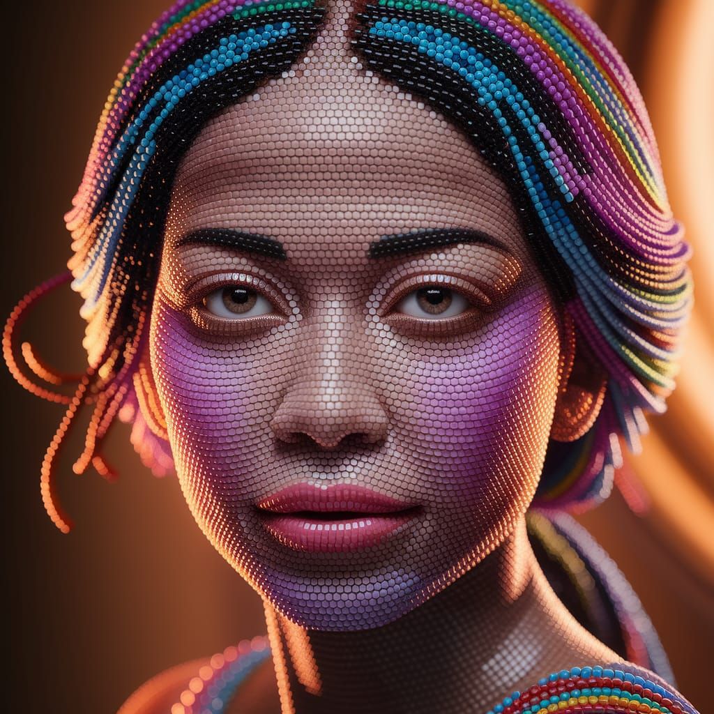 Beaded Mosaic Portrait of a Woman's Face