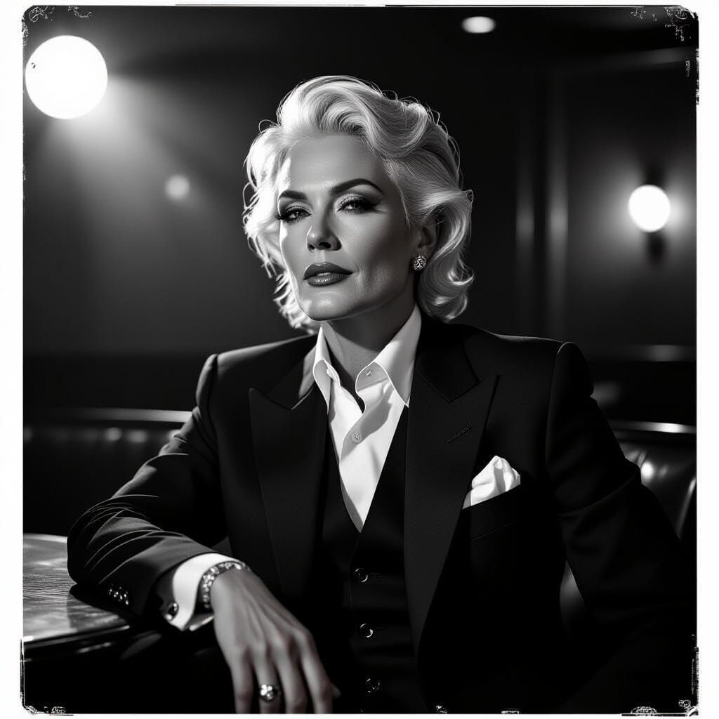 Elegant Non-Binary Person in Jazz Club, Inspired by Film Noi...