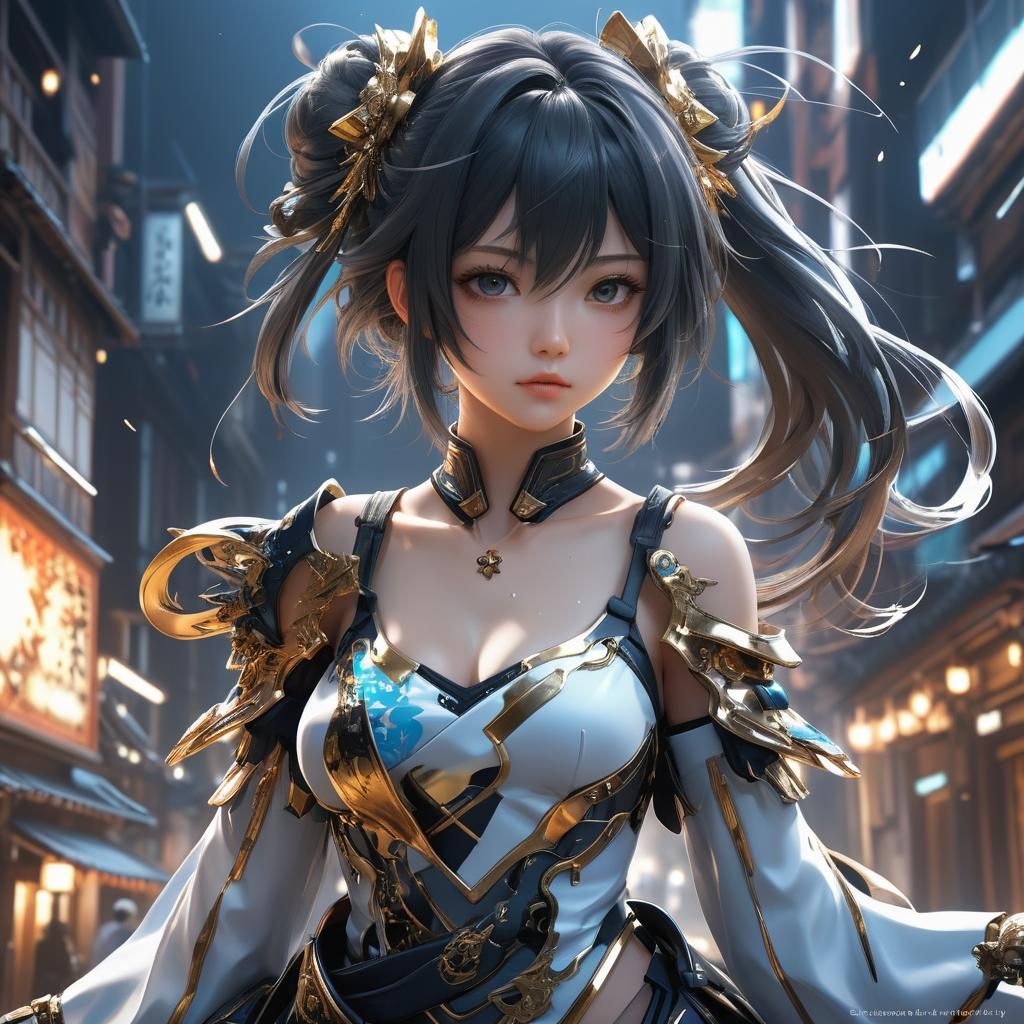 Anime Woman: Detailed 3D Art in Genshin Style