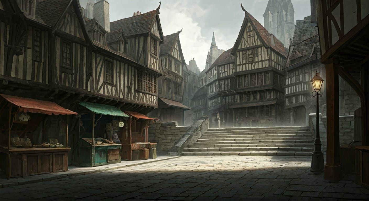 Medieval Paris Bridge with Shops: Matte Painting