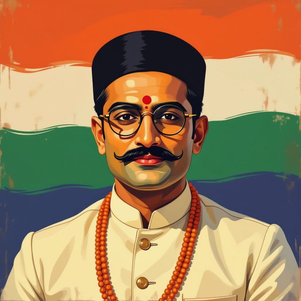 Veer Savarkar Portrait in Classical Indian Art Style