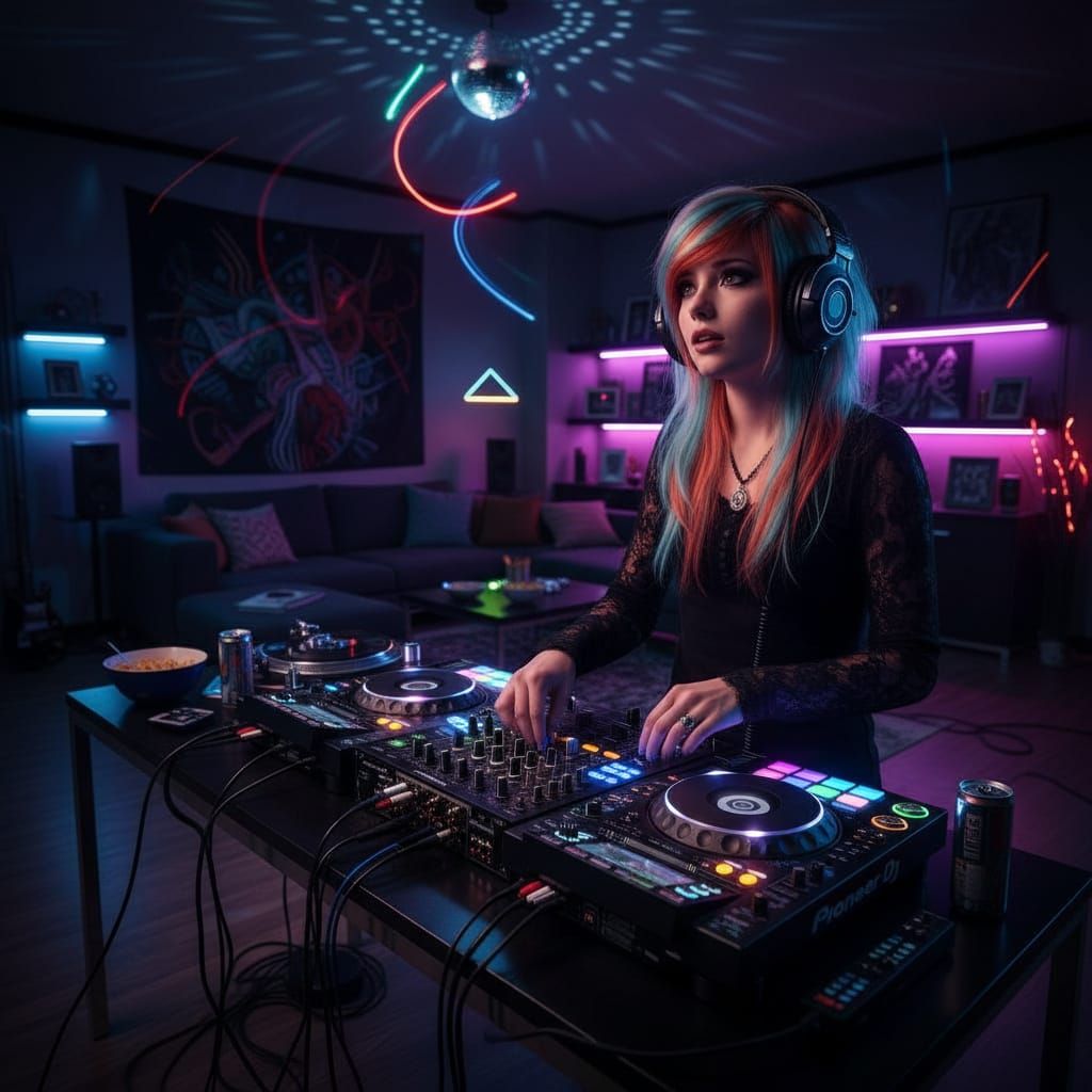 Epic Remix DJ Creates Jams in Living Room at Night
