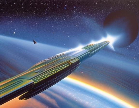 Epic Science Fiction Starship in a Dramatic Digital Matte Pa...