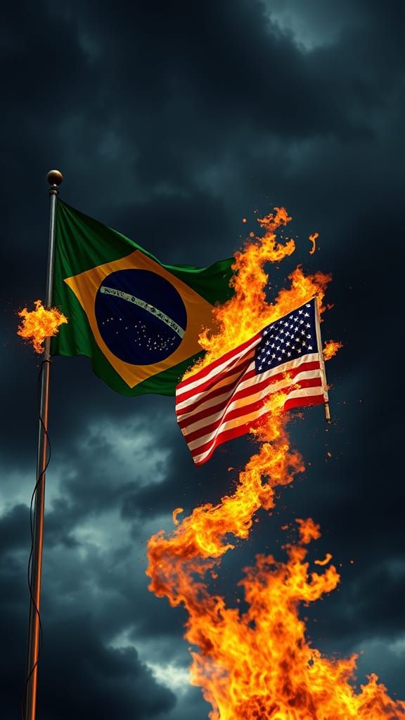 Fiery Battle: Brazil vs. United States Flags