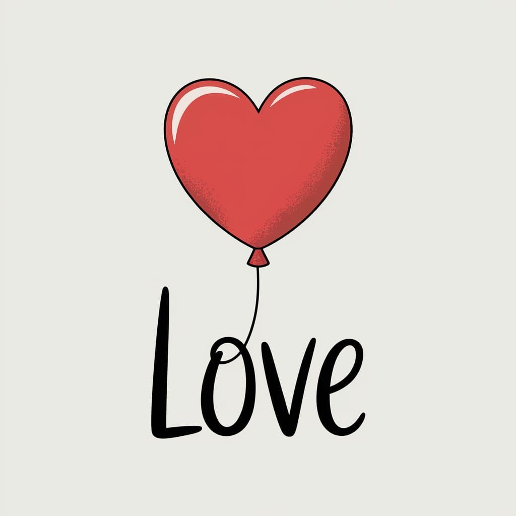 Minimalist Valentine's Day Heart Balloon Illustration