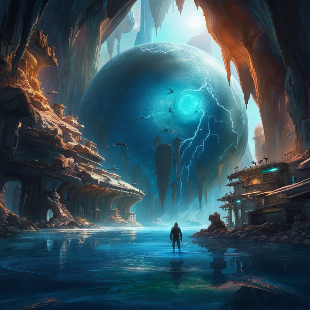 Science Fiction Water Planet Cave