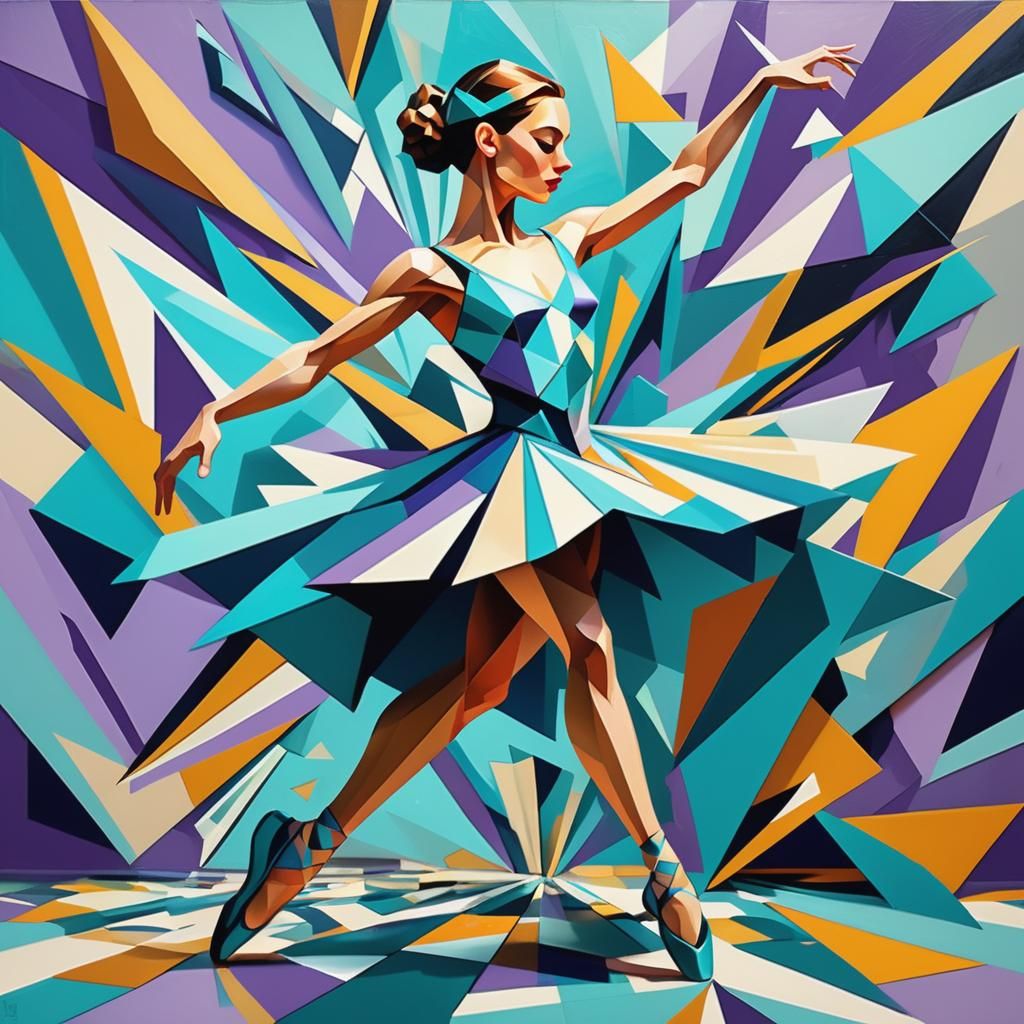 Geometric Ballet Dancer in Art Deco Cubism