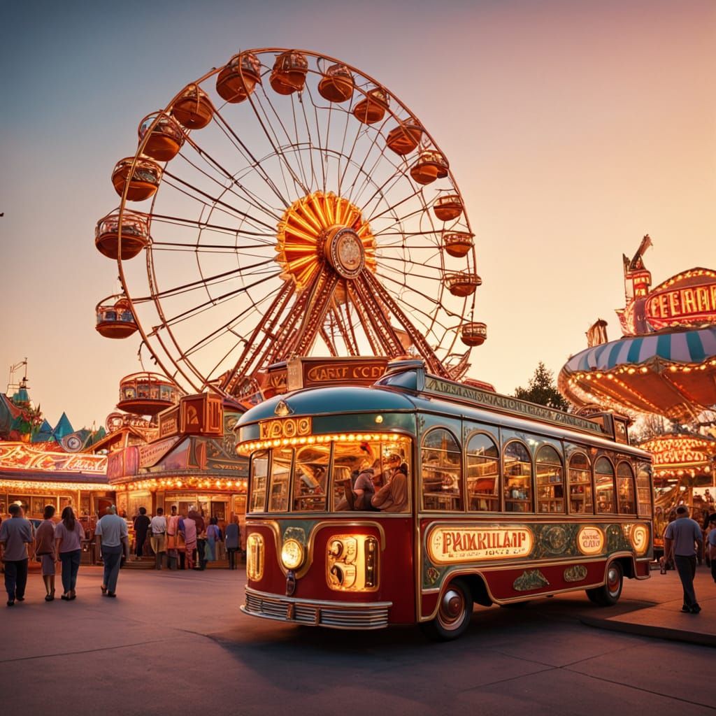 Vintage Streetcar at Turn-of-the-Century Amusement Park
