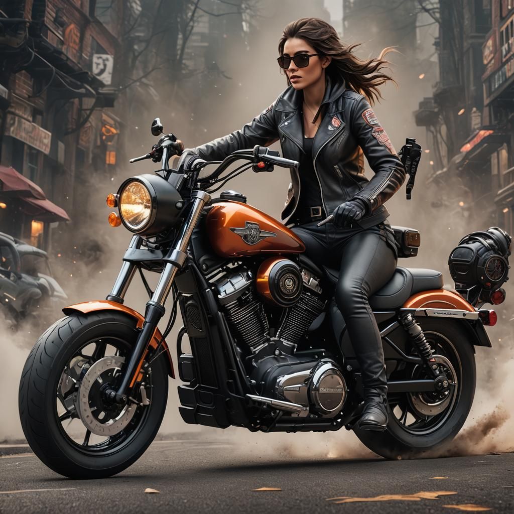 Dynamic Harley Rider Sticker Design in Matte Painting Style