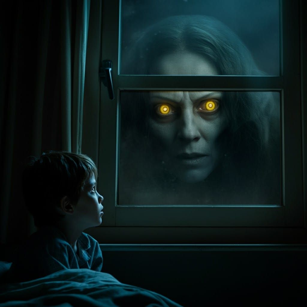 Eerie Midnight Encounter: Boy and Ghostly Woman