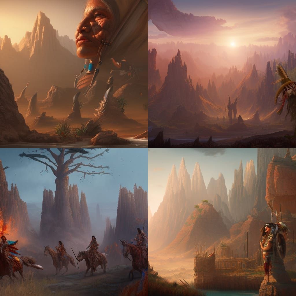 Detailed Matte Painting of Native Americans