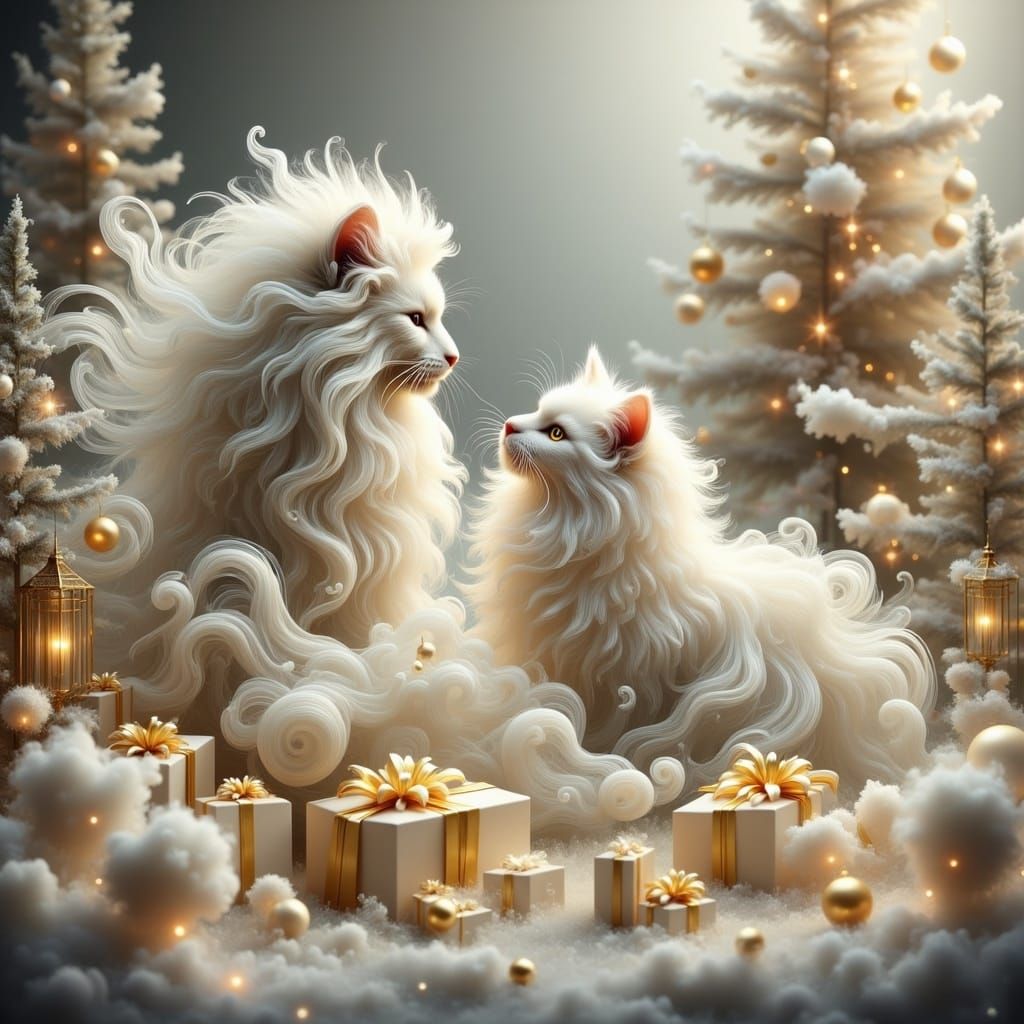 Whimsical Winter Wonderland with Majestic White Cats
