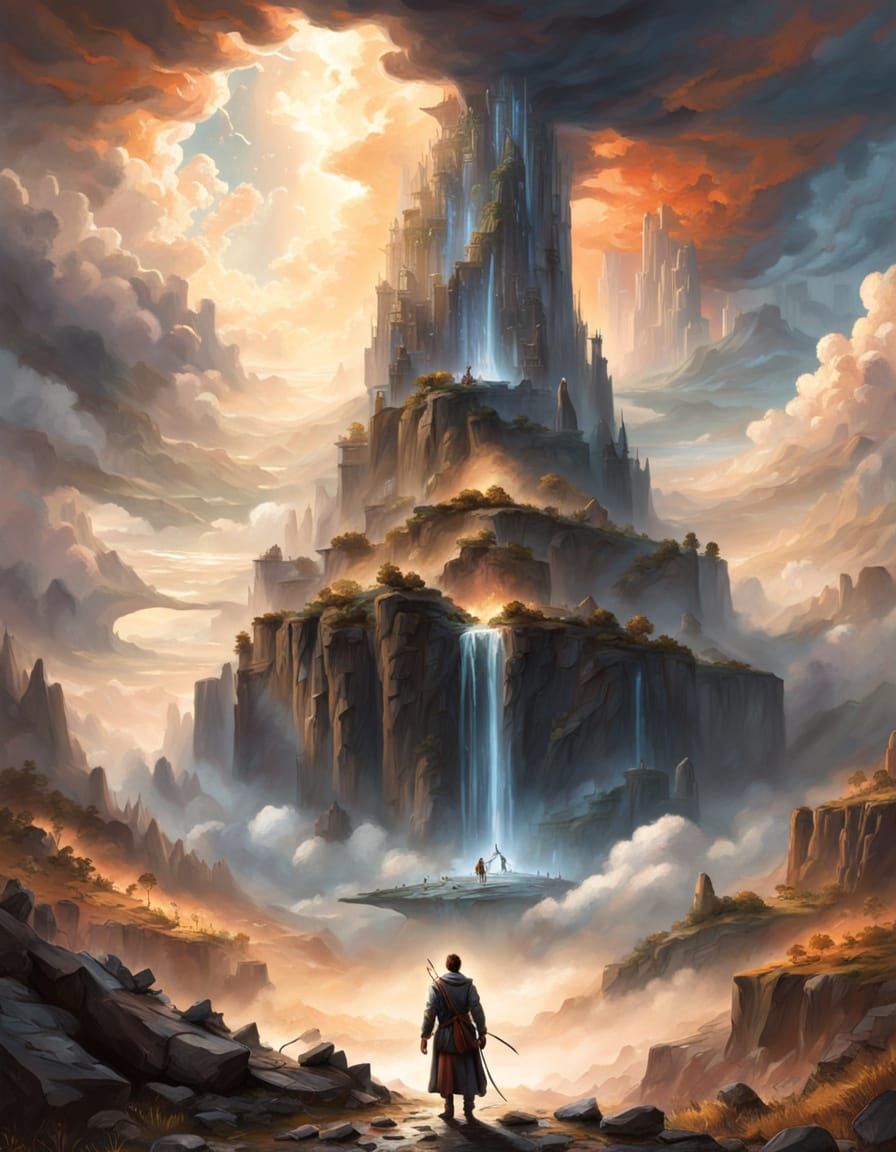 Epic Digital Landscape Painting with Lone Figure and Swirlin...