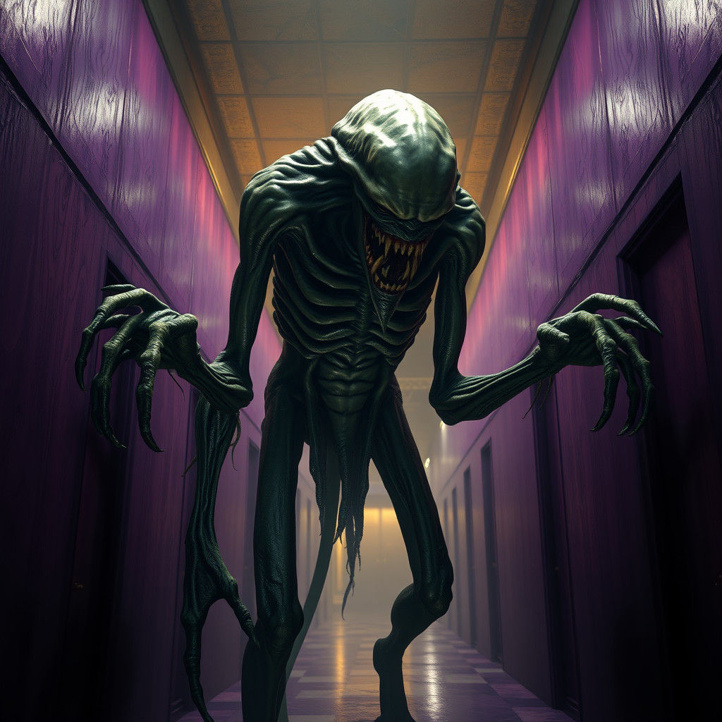 Towering Emaciated Figure in Dark Fantasy Art Nouveau Style