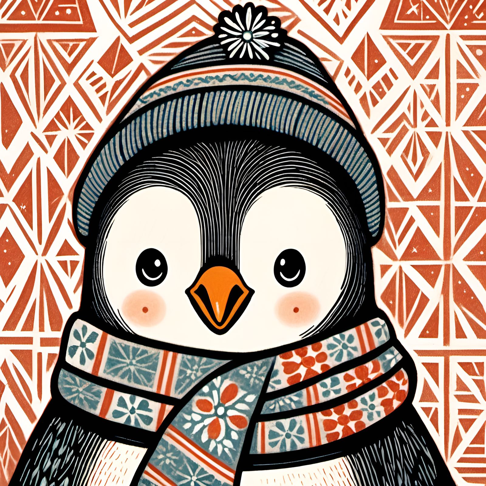 Penguin Portrait in Winter Wonderland