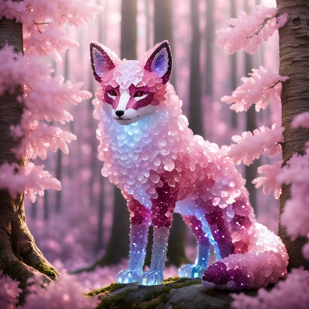 Majestic Crystal Fox in Forest Clearing