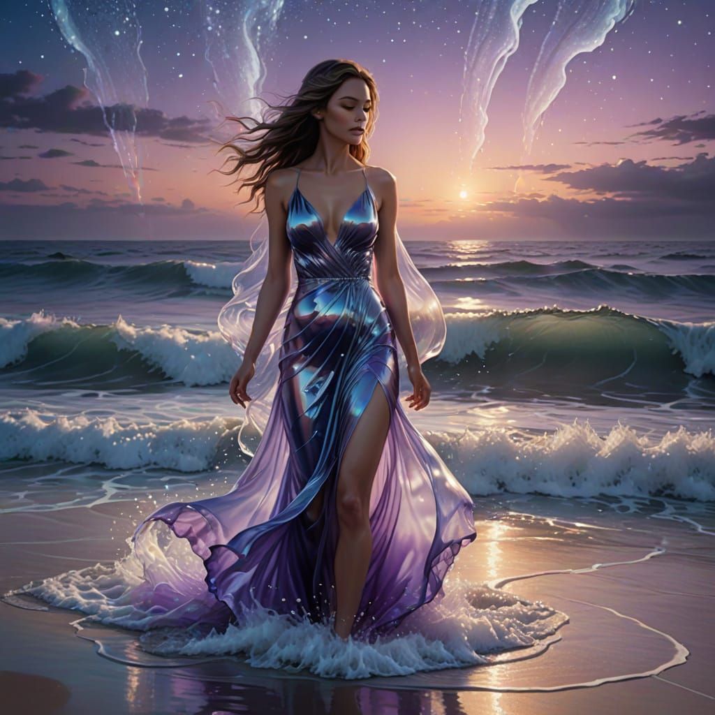 Ethereal Water Woman At Dawn Shore