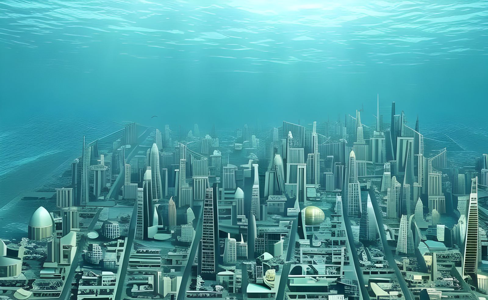 A massive modern city underwater. 16K