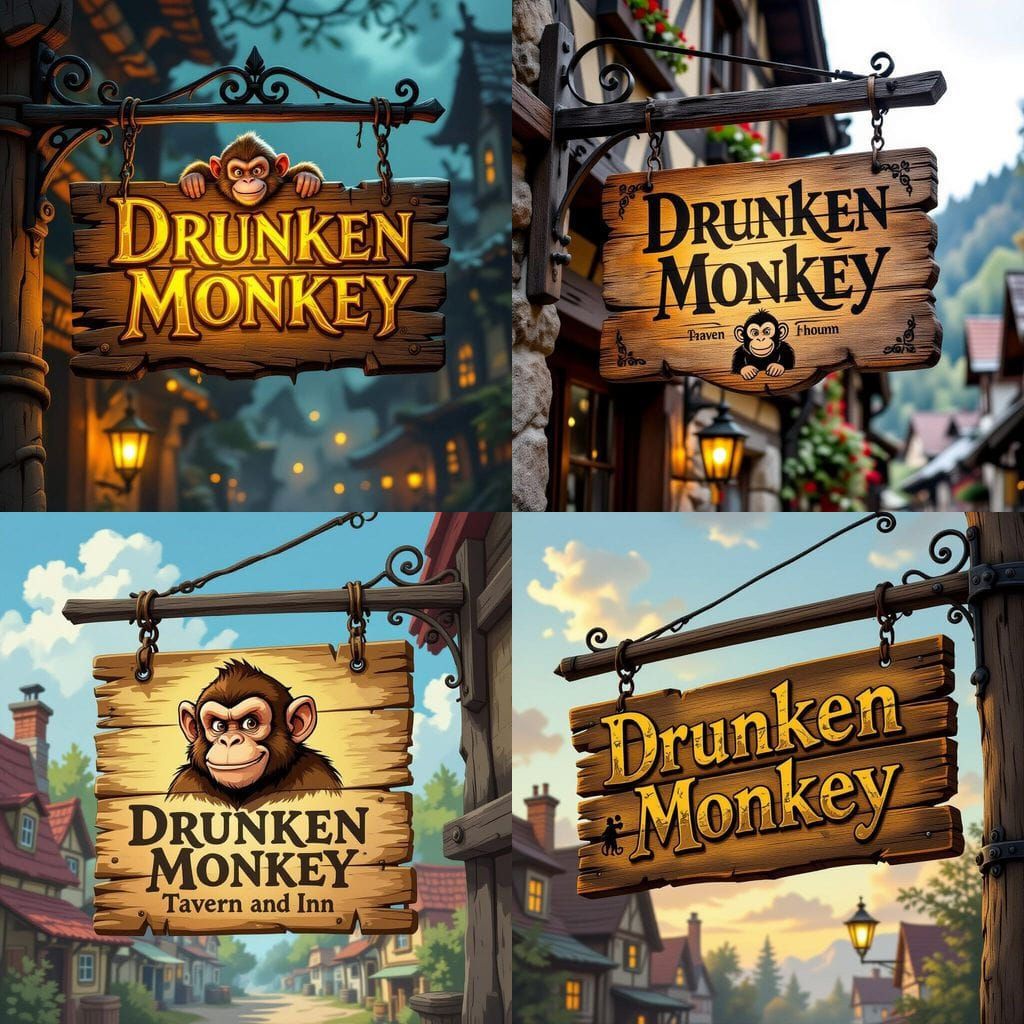Drunken Monkey Tavern: A Rustic Wooden Sign