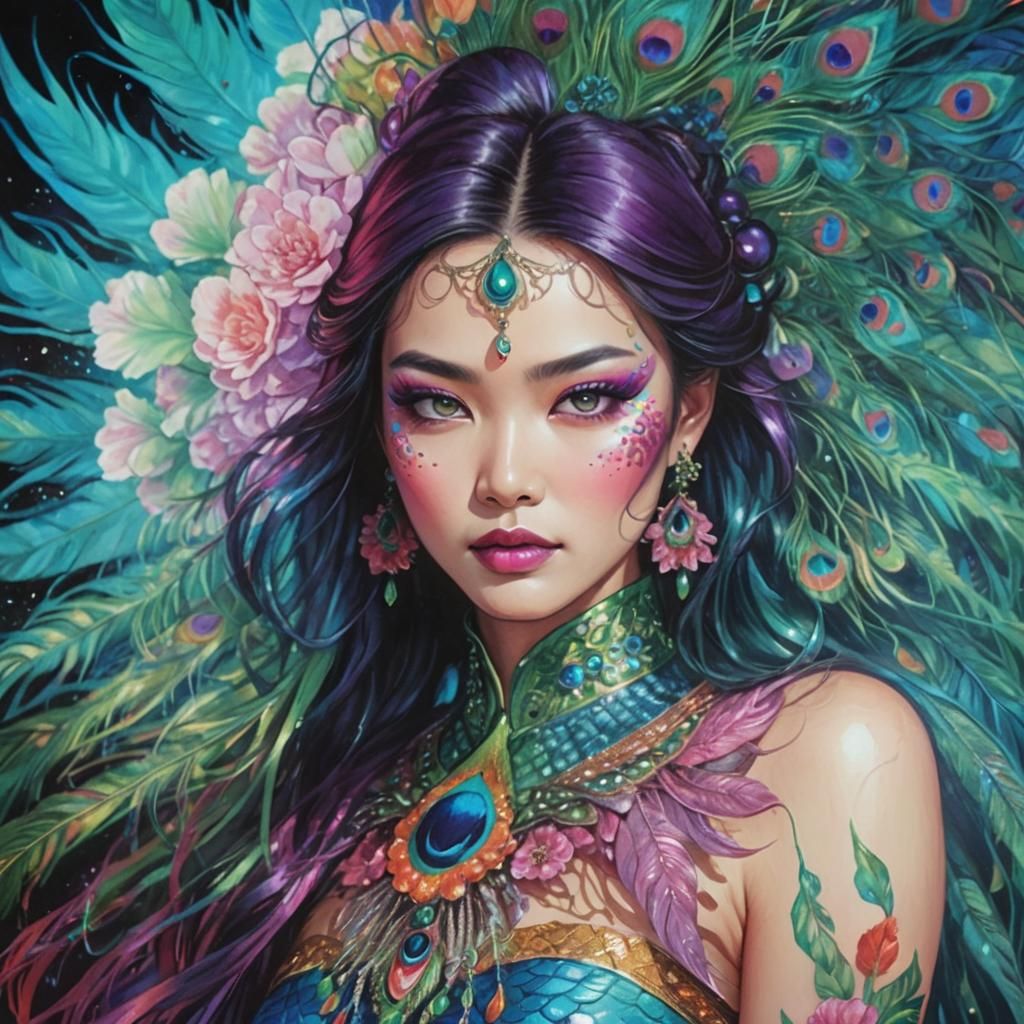 Rainbow Woman Portrait in Comic Book Style