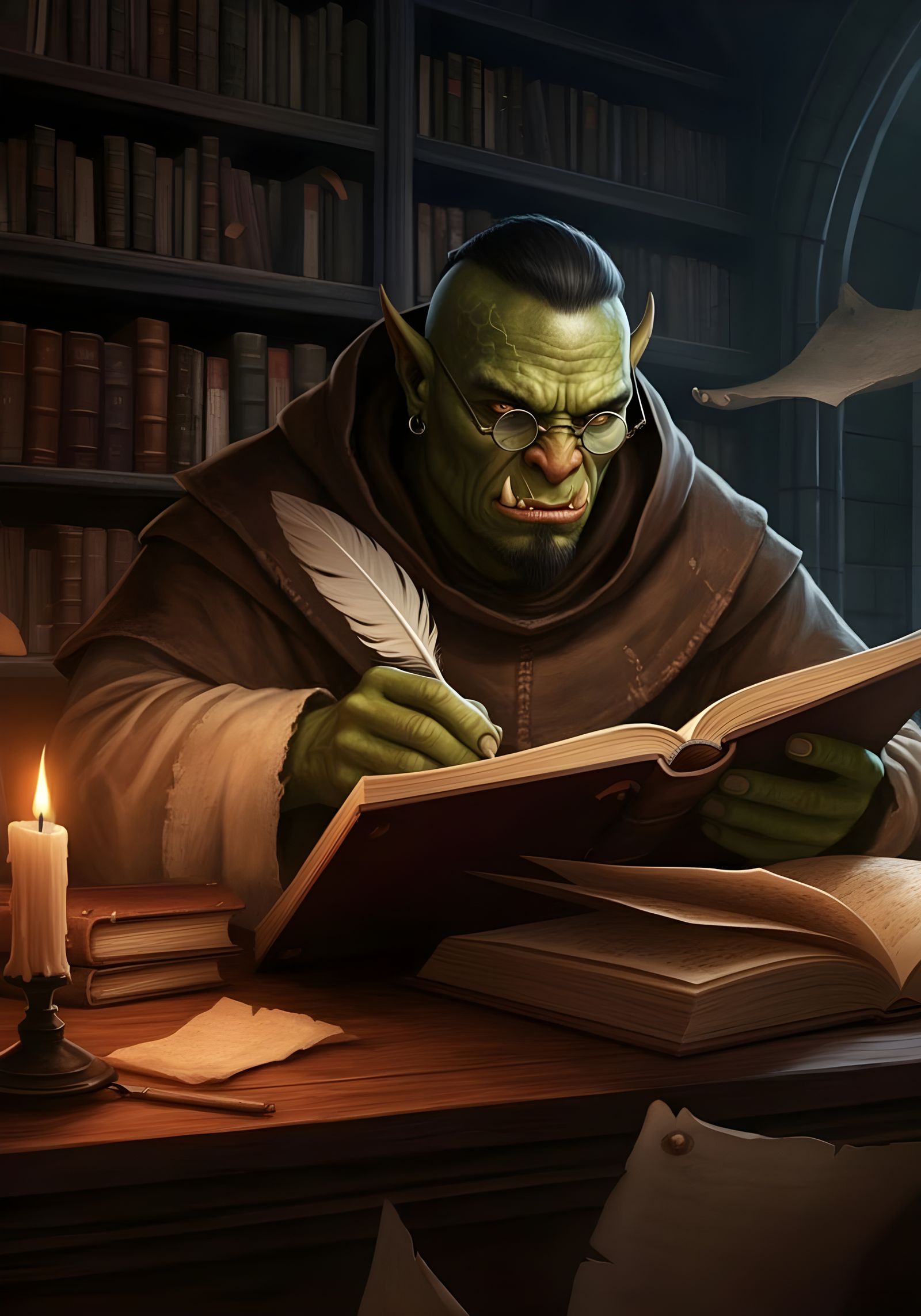 Orc Friar Scribe in Monastery Library