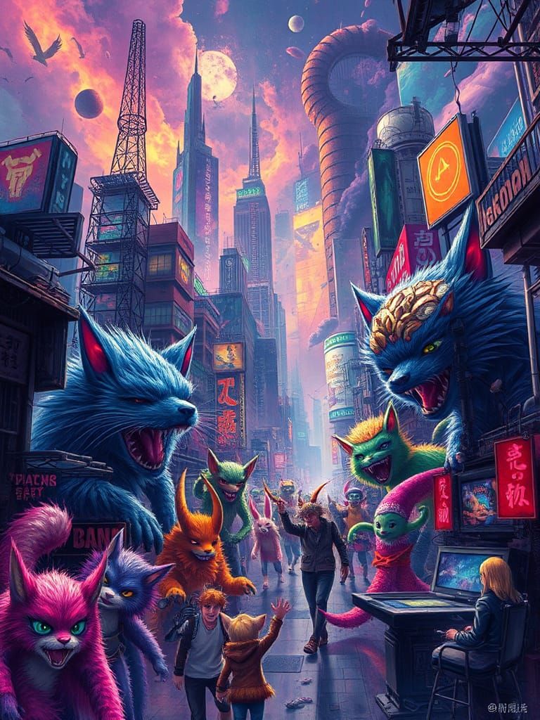 Dystopian Furry Metropolis in Anime Biomechanical Style