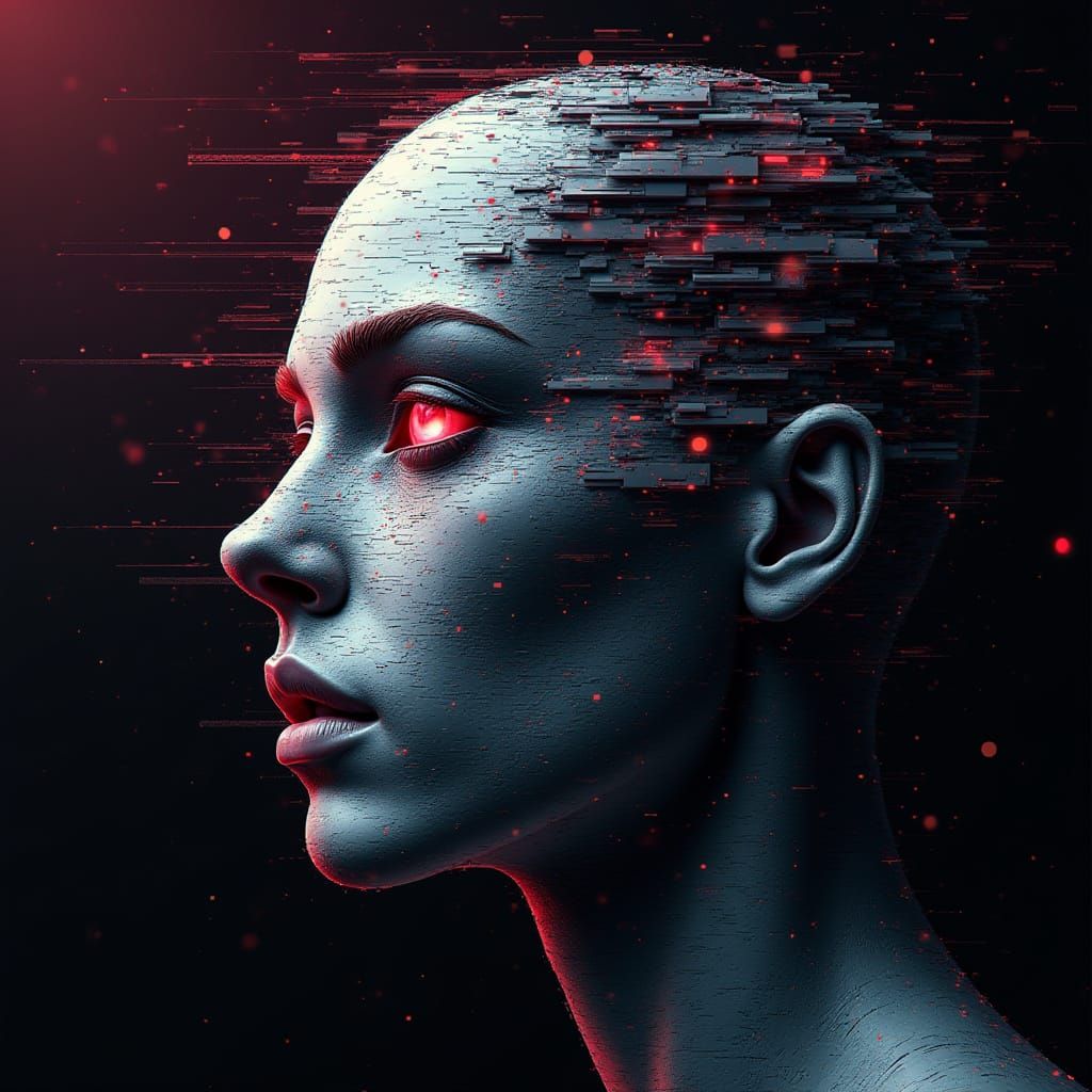 Glitch Art Human Head Expressing Frustration