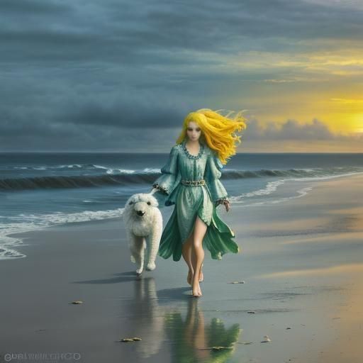 Gothic Girl and Poodle: Zentangle Beach Abstraction