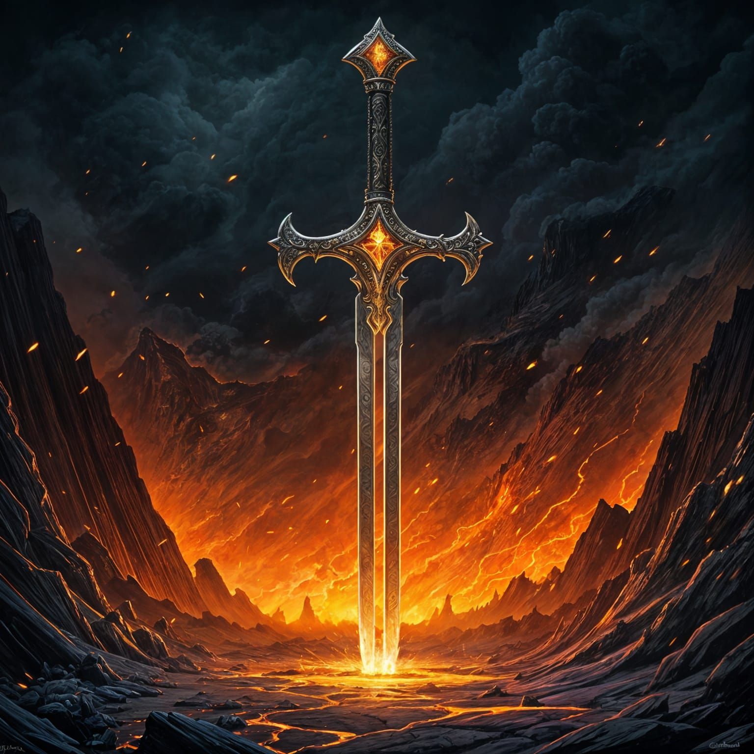 Majestic Lava Sword in High-Fantasy Style