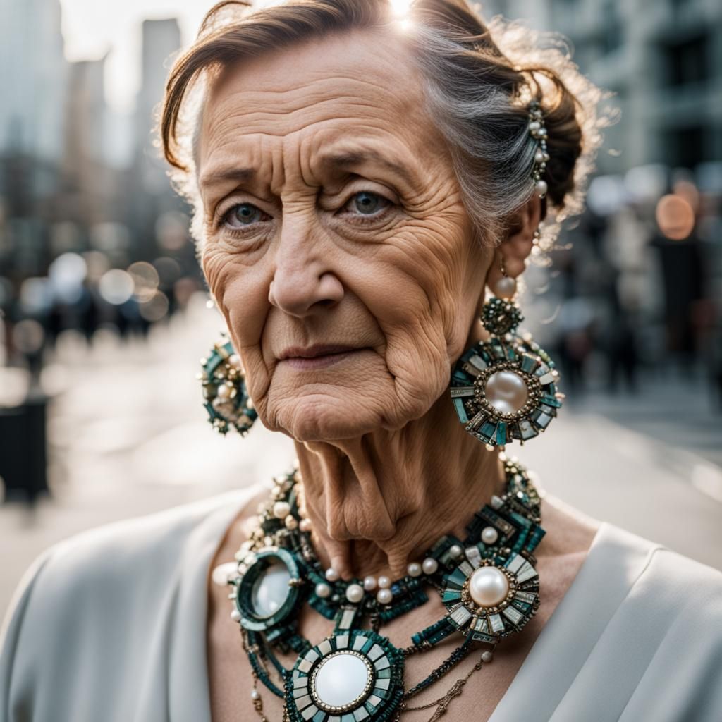 Elegant Woman with Motherboard Pearl Necklace