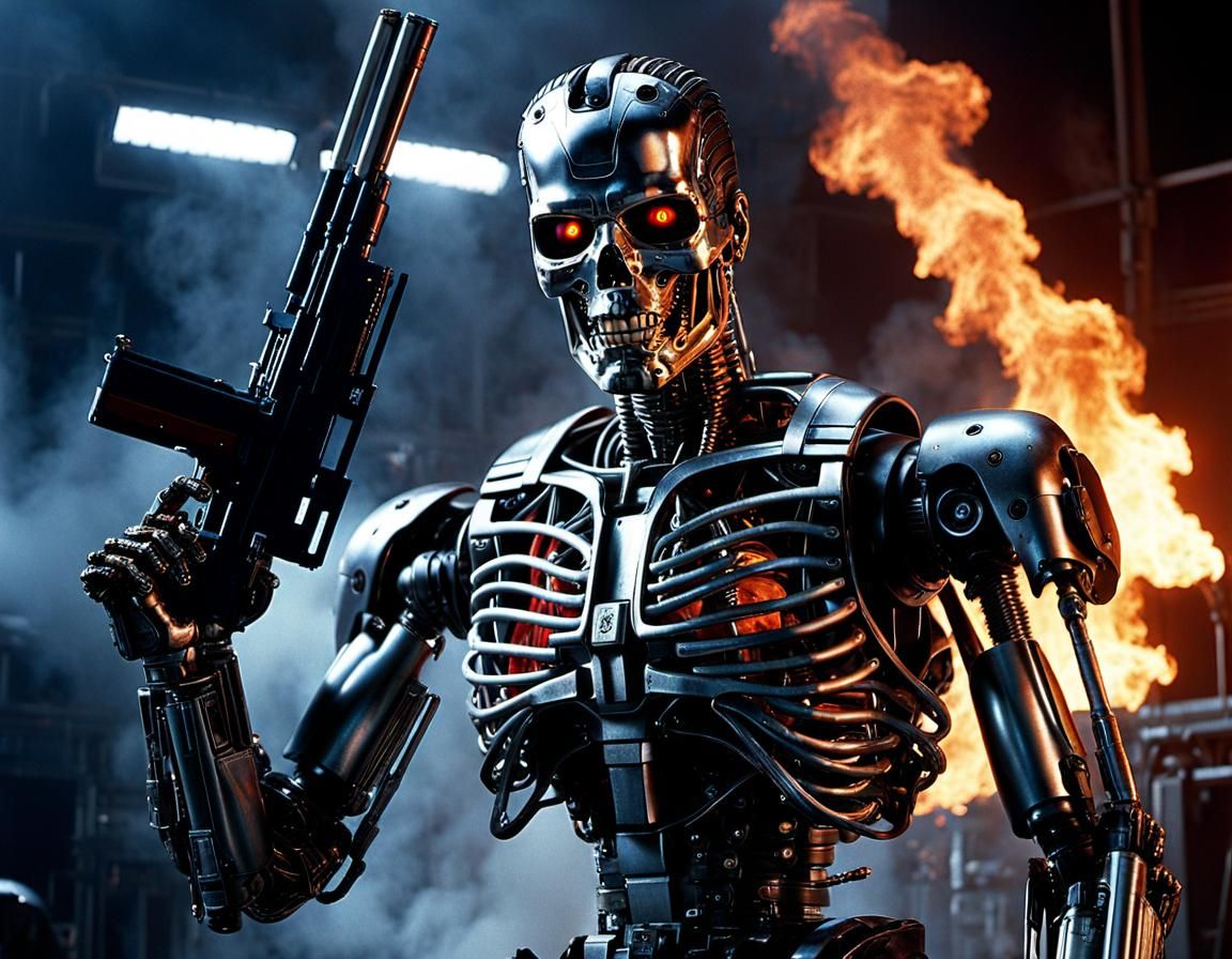 Skinless Terminator Robot from Terminator 2 in Photorealism