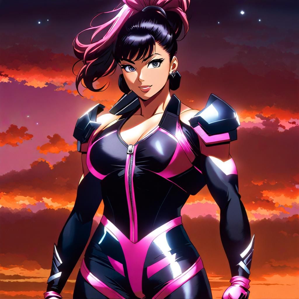 Futuristic Anime Bodybuilder in Pink Bikini Portrait