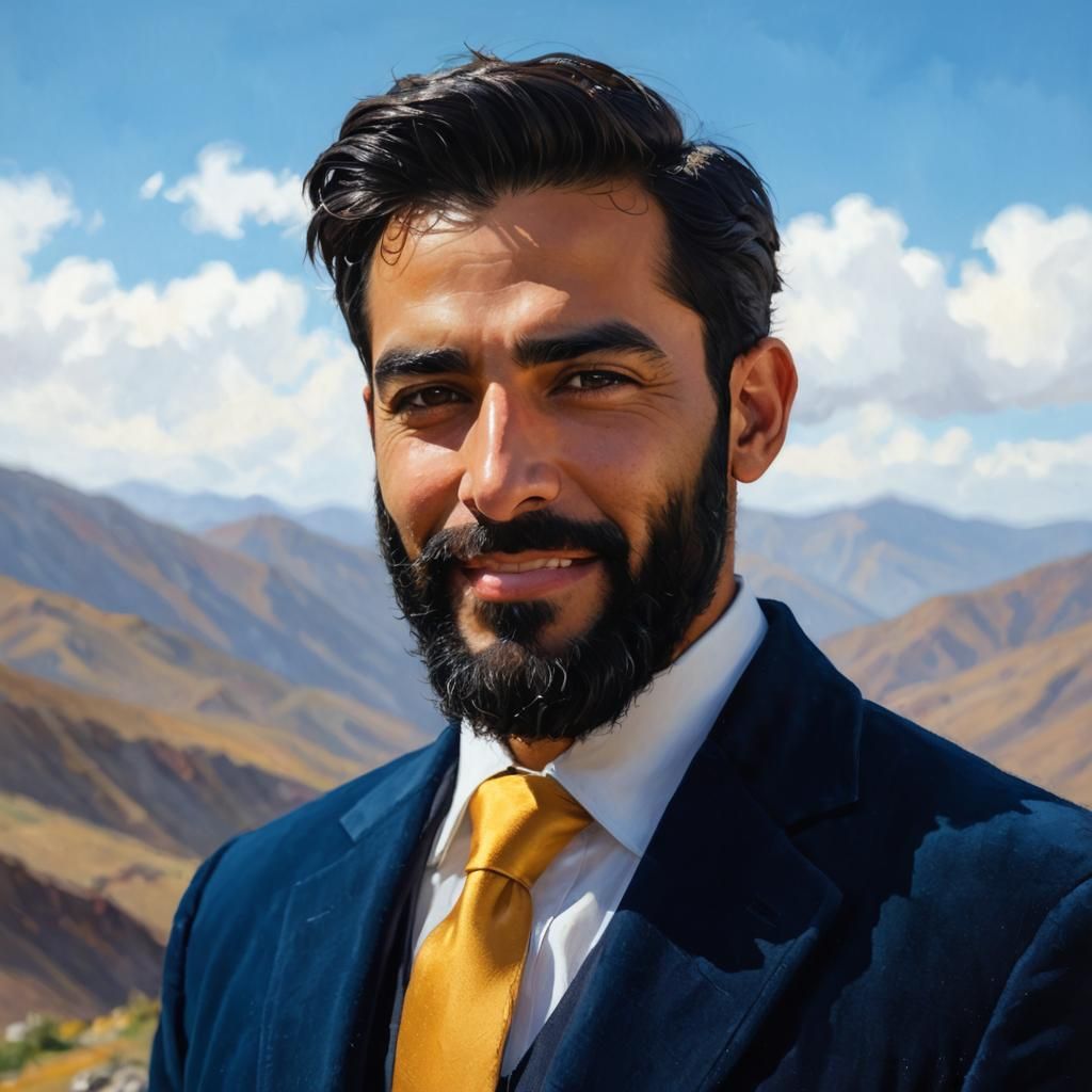 Handsome Man in Blue Velvet Suit as Impressionist Painting