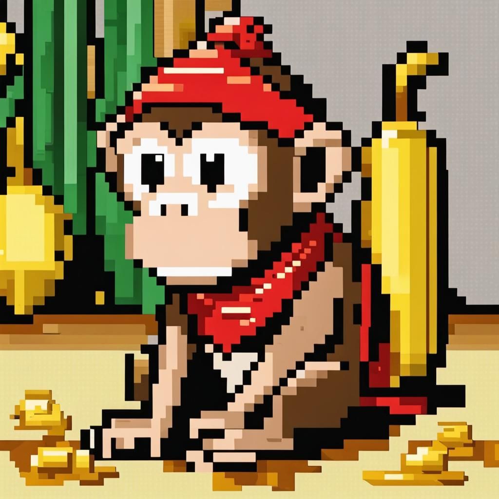 Monkey with Bandana in 8-bit Pixel Art Style