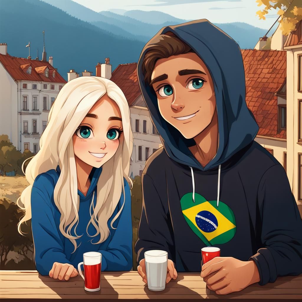 Polish-Brazilian Couple in Pop Art Style