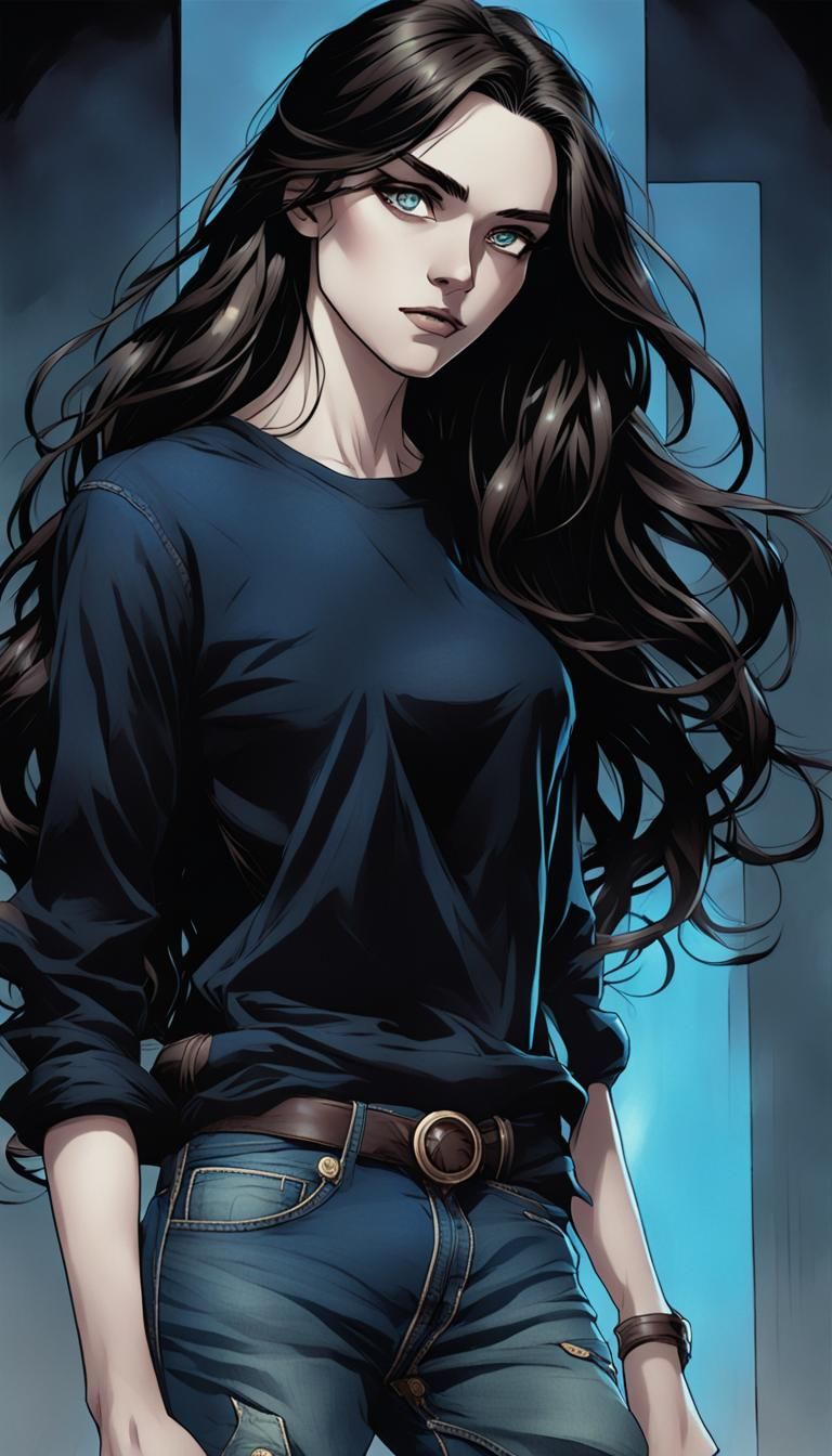 Comic Art of Androgynous Figure with Blue Aura