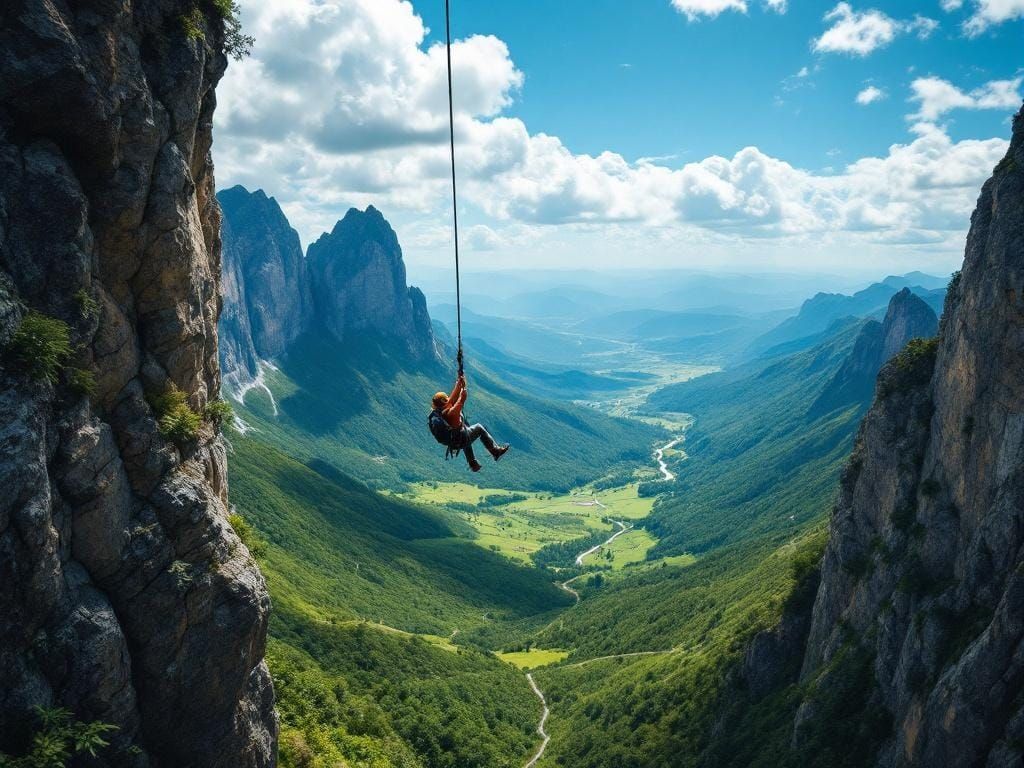 Epic Rope Crossing Over Lush Valley