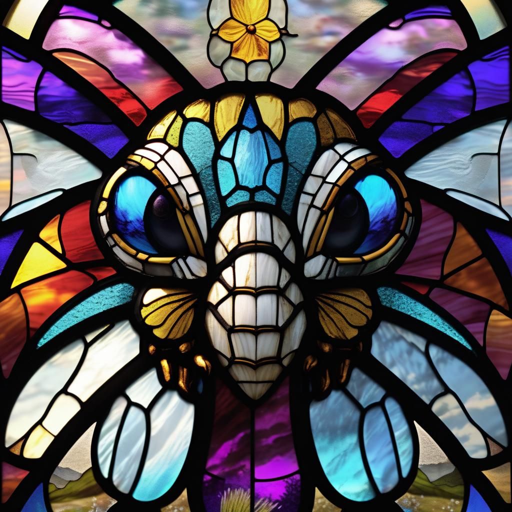Stained Glass Silkmoth Masterpiece in Vivid Color