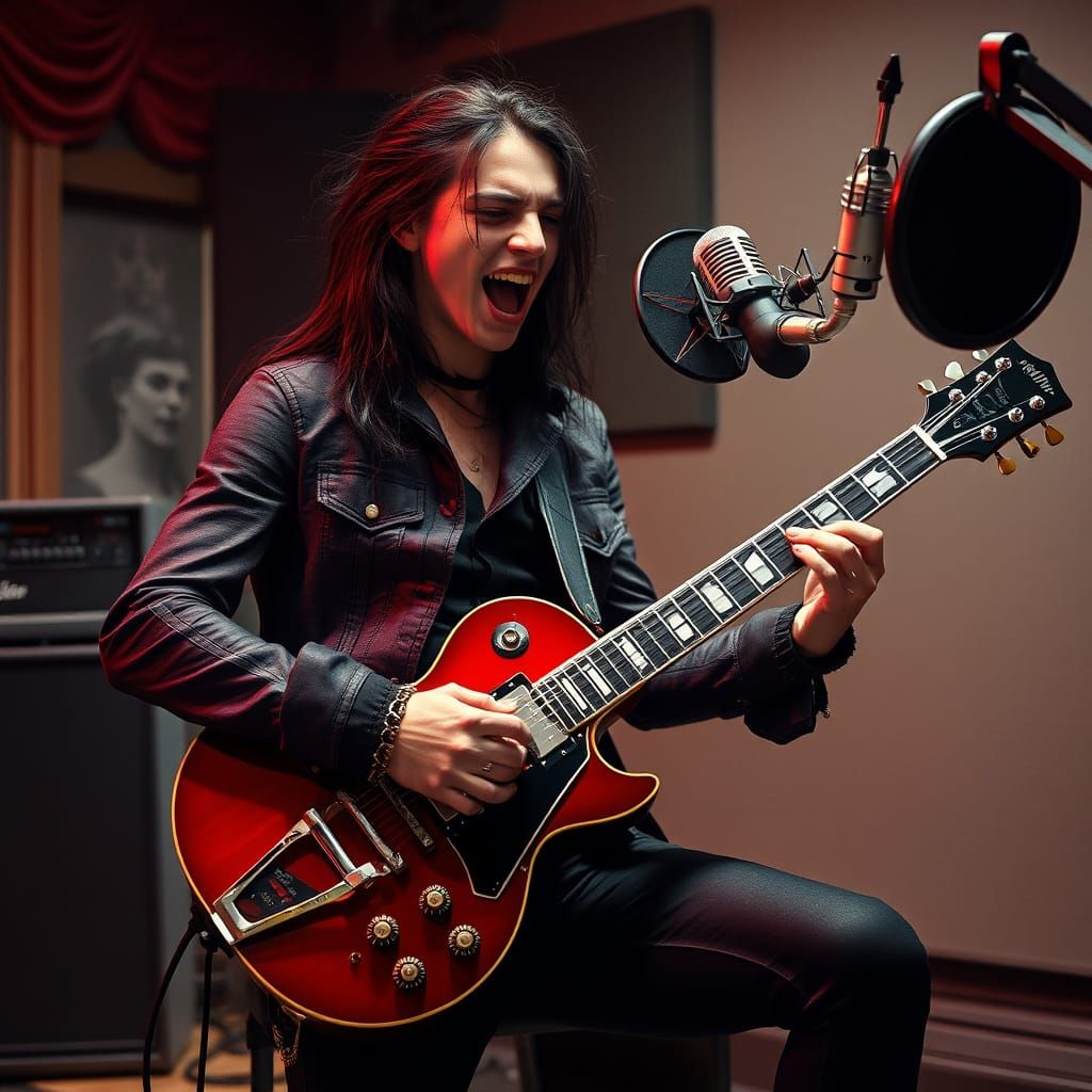 Gothic Vampire Rockstar in Recording Studio