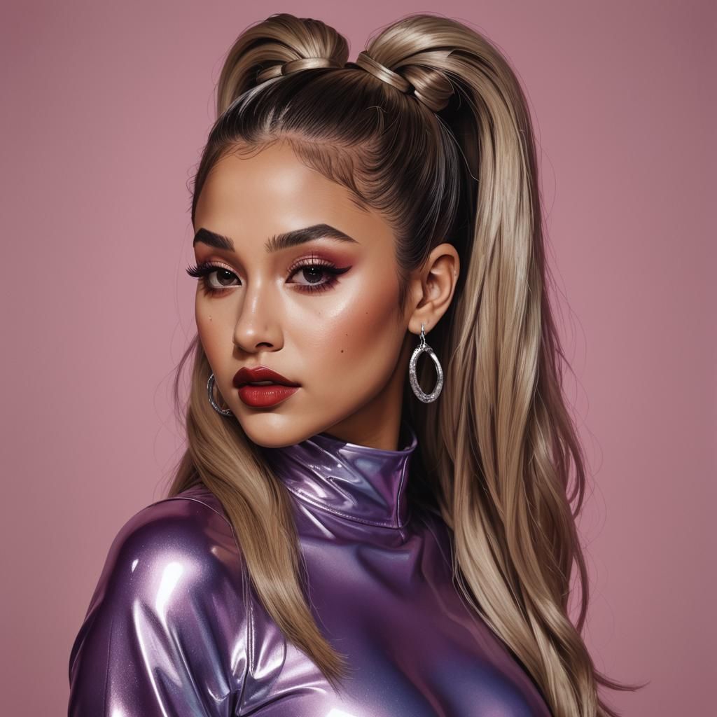 Woman with High Ponytail and Latex Outfit in Splash Art