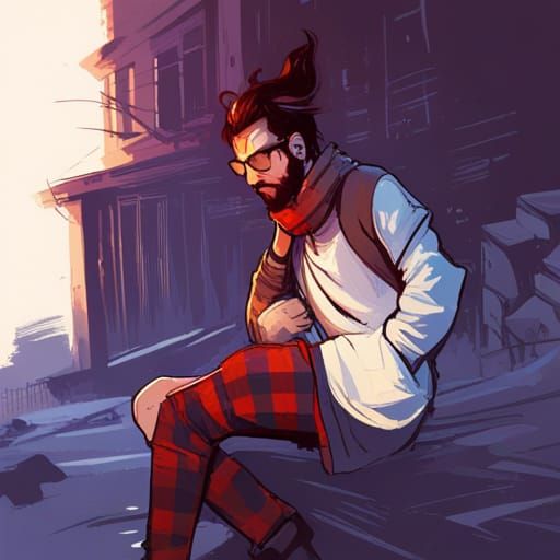 Detailed Sewer Punk Man with Man Bun