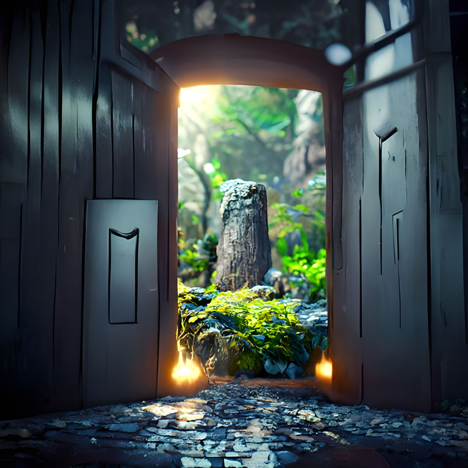 Magical Portal Door to Ancient Forest, Ghibli Style
